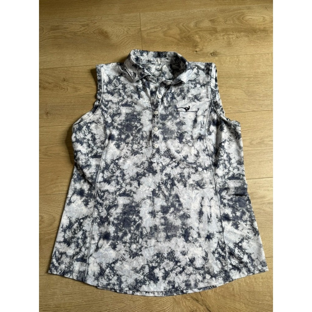 EUC Womens zero restriction golf sleeveless polo top tank marble button size M